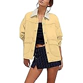 Lumister Women's Oversized Denim Jacket with Contrast Trim Long Sleeve Button Down Jean Coat with Pockets Outerwear