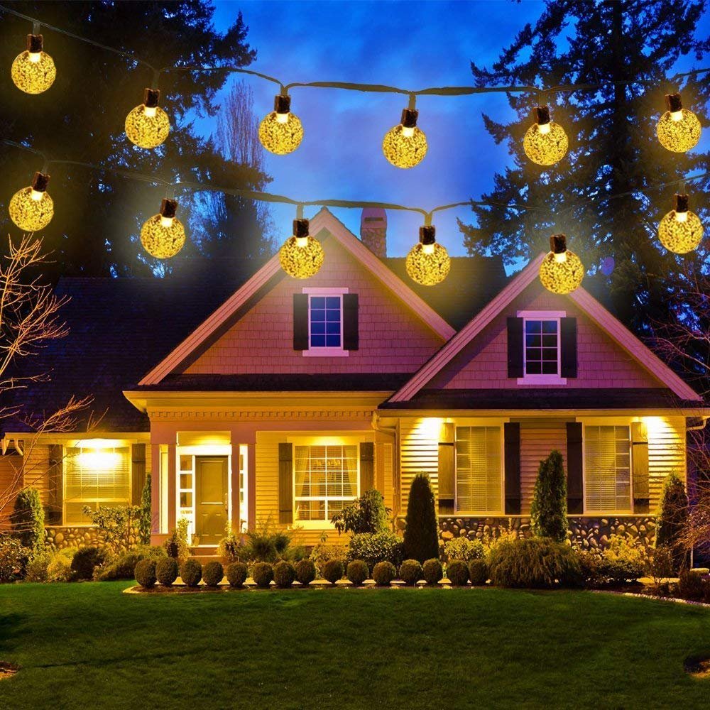 Globe Solar String Lights, 20ft 30 LED Solar Globe Lights, Waterproof 8 Modes Crystal Ball Lighting for Patio, Lawn, Garden, Wedding, Party, Christmas Decorations (Warm White)