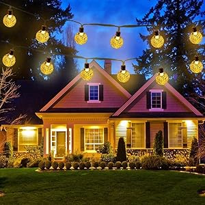 Globe Solar String Lights, 20ft 30 LED Solar Globe Lights, Waterproof 8 Modes Crystal Ball Lighting for Patio, Lawn, Garden, Wedding, Party, Christmas Decorations (Warm White)