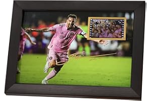 veratwo Signed Soccer Ball Messi Poster Framed Photo Gift 8x6 Inches,with 1x 35mm Miami Messi Film Display,Cool Soccer Memorabilia Gifts for Lionl Messi Fans