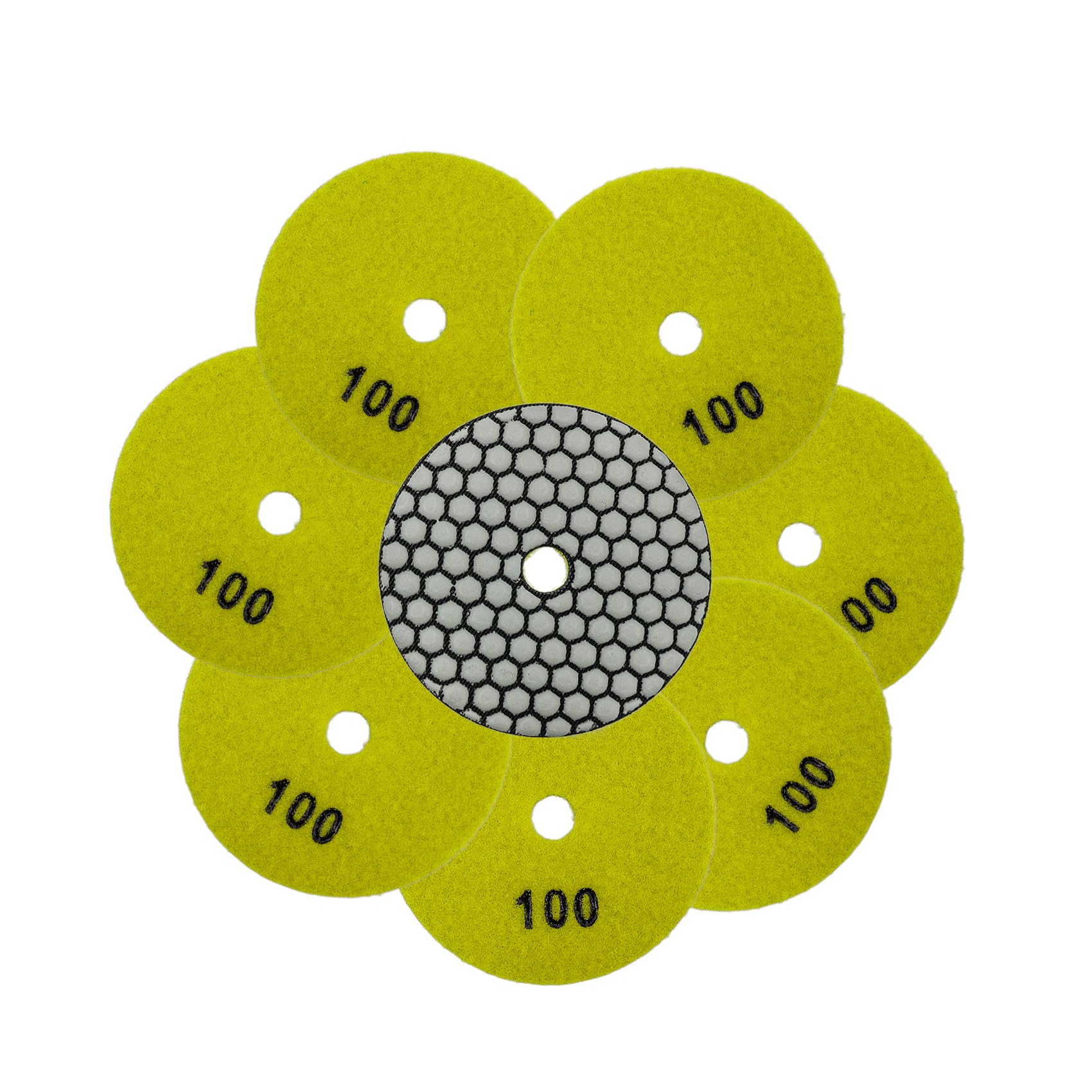 QUEFORET Diamond Polishing Pads Grit 100-8pcs Dry Sanding Discs 100mm for Granite Marble Quartz Artificial Stone