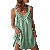 Ekouaer Women's Satin Silk Nightgown V Neck Sexy Nightdress Tank Sleeveless Sleepshirt Lace Sleep Dress Nightwear S-XXXL