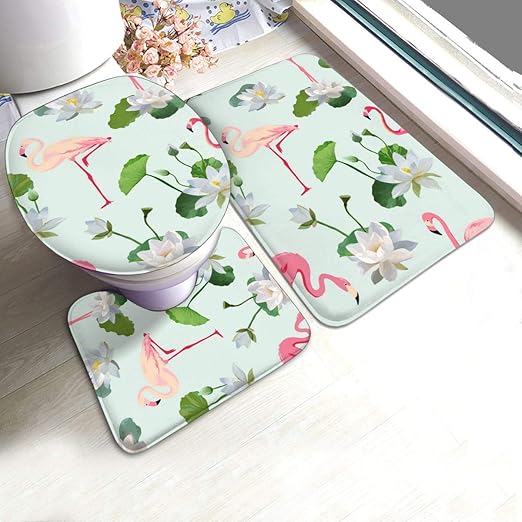 Amazon Com Yunshm Flamingo Bird And Waterlily Flowers Bathroom Rugs Carpet Mats U Shaped Toilet 3 Piece Bath Mat Set Non Slip For Indoor Contour Rug Personalized Home Kitchen