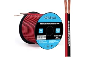 ADILSWIL 14AWG 100FT Speaker Wire, 2 Conductors Electrical Red Black Cable Hookup LED Lighting Strips Flexible Wire Extension Cord 14 Gauge Copper Clad Aluminum Copper Wire 12V/24V DC Cable