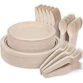 250Pcs Disposable Paper Plates Set 7,9 Inch Heavy Duty Sugarcane Plates, Eco-Friendly Disposable Dinnerware for Party, Camping, Travel