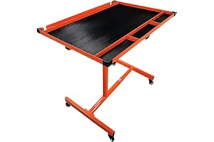 Eisen Mechanics Rolling Work Table, Adjustable Mobile Tray Table for Shop, Garage, DIY. Tool Tray Cable with Wheels. 220 lb. Capacity, Orange
