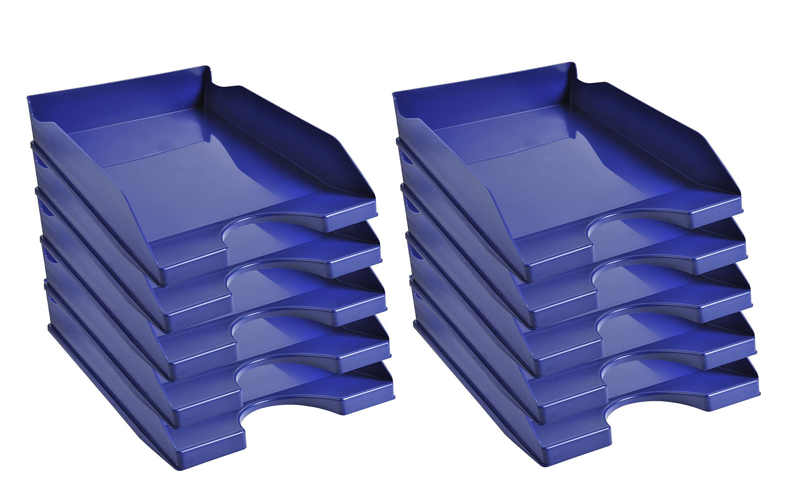Exacompta - Ref. 123104D - set of 10 ECOTRAY letter trays - dimensions 34.5x25.5x6.5 cm - for A4+ format documents - midnight blue color - Blue Angel certified