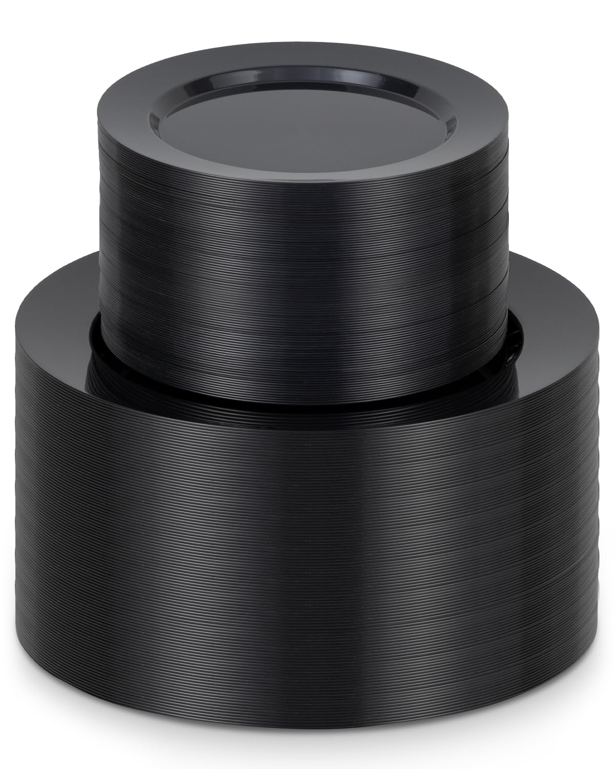 BESTVIP 200PCS Black Plastic Plates, Disposable Party Plates with 100 Dinner Plates and 100 Dessert Plates, Plastic Plates for Party, Wedding,Halloween and Birthday (Black, 200PCS) Image