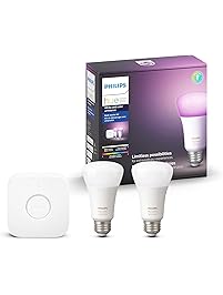 Philips Hue White and Color Ambiance A19 60W Equivalent LED Smart Light Bulb Starter Kit, 2 A19 Bulbs and 1 Bridge, Works with Alexa, Apple HomeKit and Google Assistant