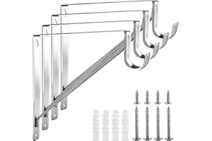 APACALI 4 Pack Heavy Duty Closet Rod Brackets Holder 11 x 11 x 1 Inch, Electroplated Silver Closet Rod Support Bracket Steel Closet Rod Holders, Wall Mounted Shelf and Rod Support Bracket