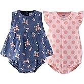 The Peanutshell Baby Girl Rompers 2 Pack - 100% Cotton Clothes and Dresses for Newborn, Infant and Baby Girls - Navy Floral