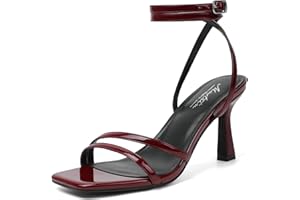 Mostrin Womens Sandals Strappy Heels for Women Ankle Strap Lace Up Heels Square Open Toe Heels Tie Up Stiletto High Heeled Sandals for Prom, Party, Daily Wear