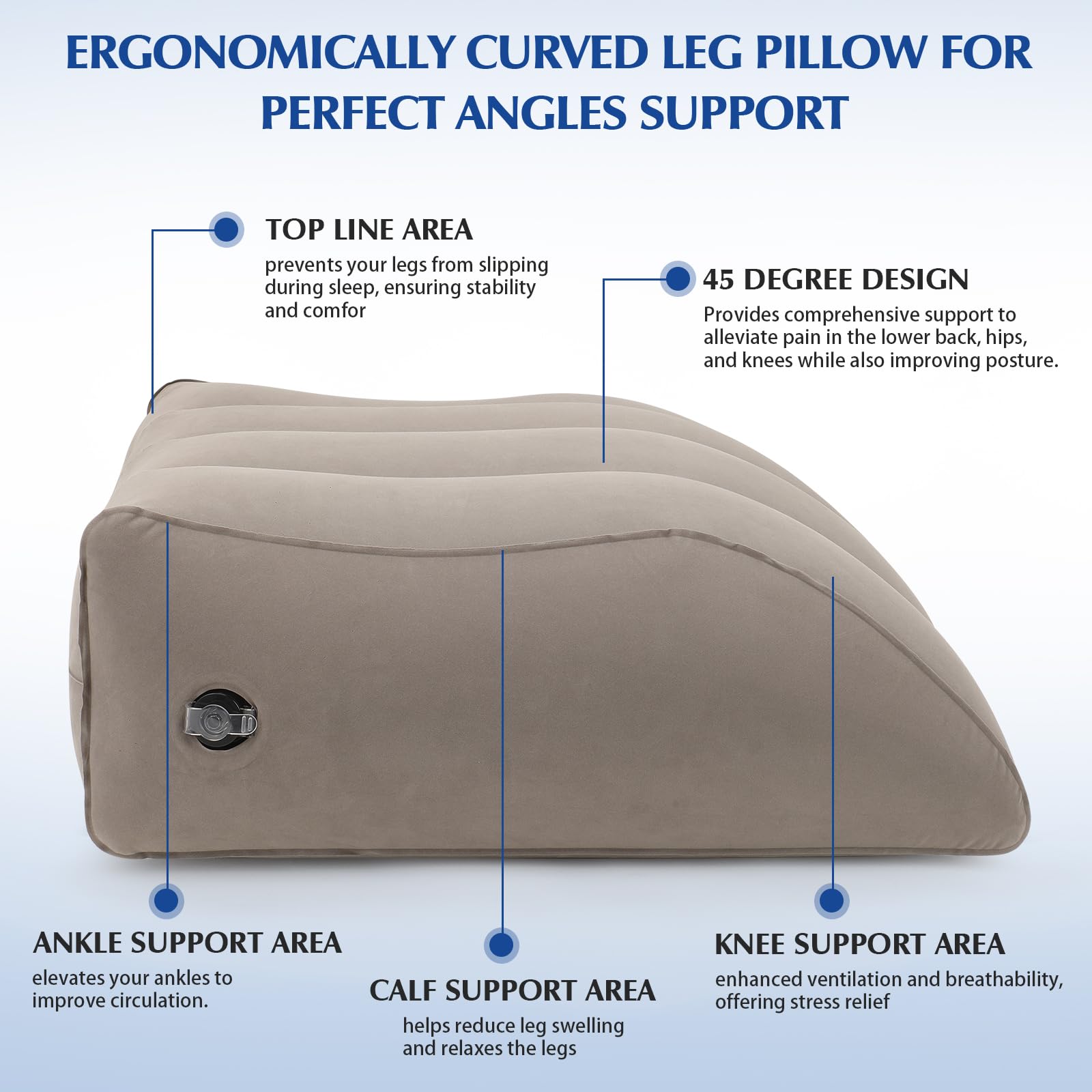 Wedge Pillow for Sleeping - Inflatable Leg Elevation Pillow for Swelling, Circulation, Leg & Back Pain Relief, Leg Elevating Pillow, Leg Pillow for Post-Surgery, Hip, Foot, Ankle Recovery