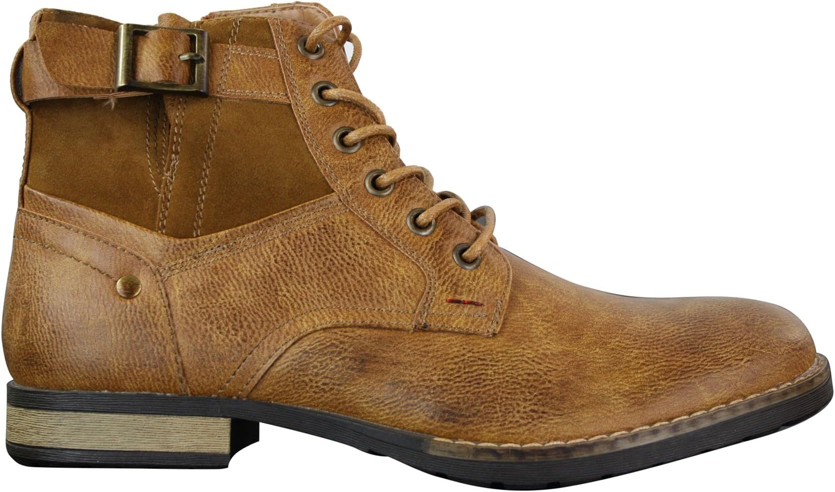 Mens Military Combat Ankle Cowboy Laced Leather Suede Boots Buckle Zip Tan Brown
