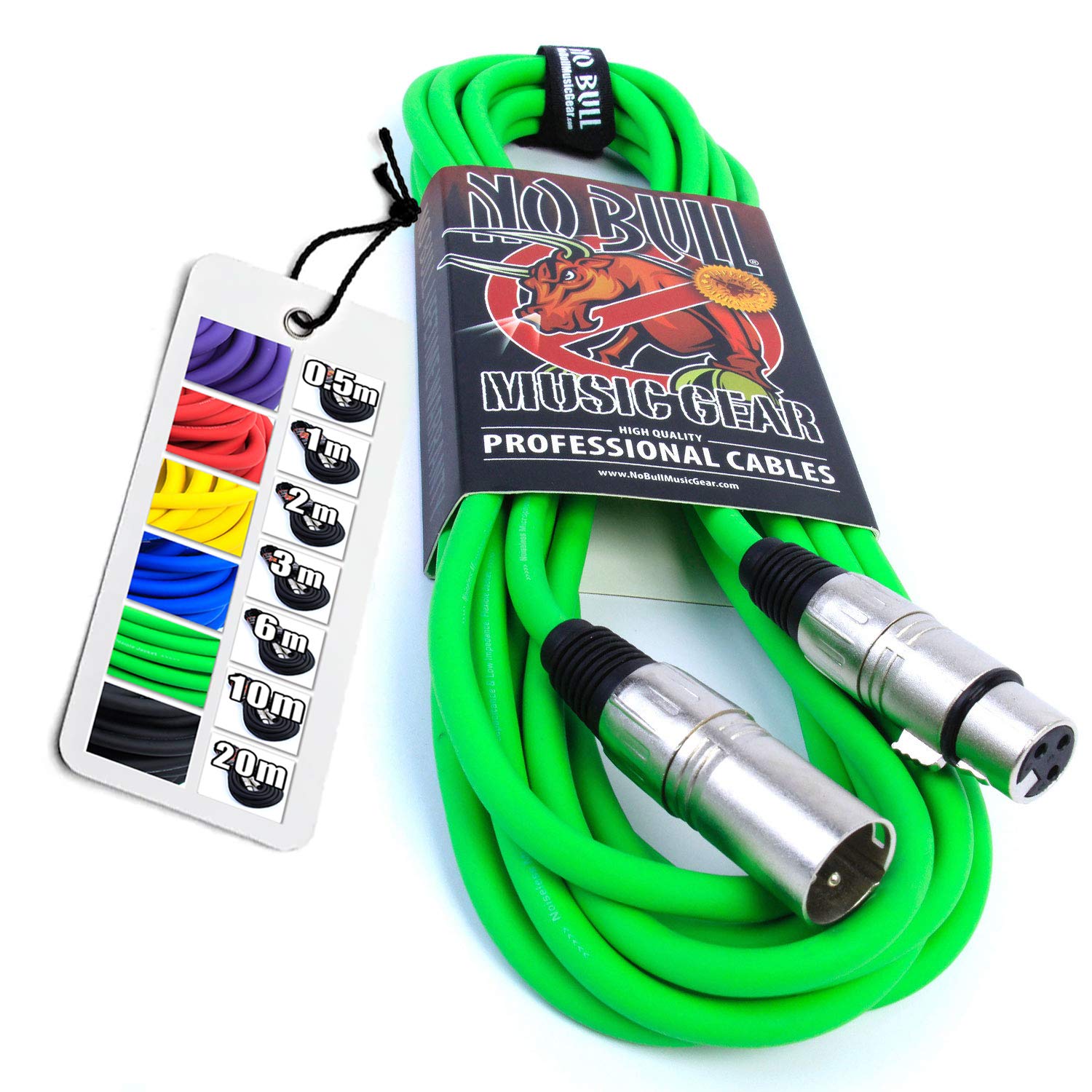 No Bull Nordell Music Gear' Premium XLR Cable (Green, 6m): Achieve a Clearer Audio Signal with Balanced Male to Female Microphone Lead, plus Free Cable Tie