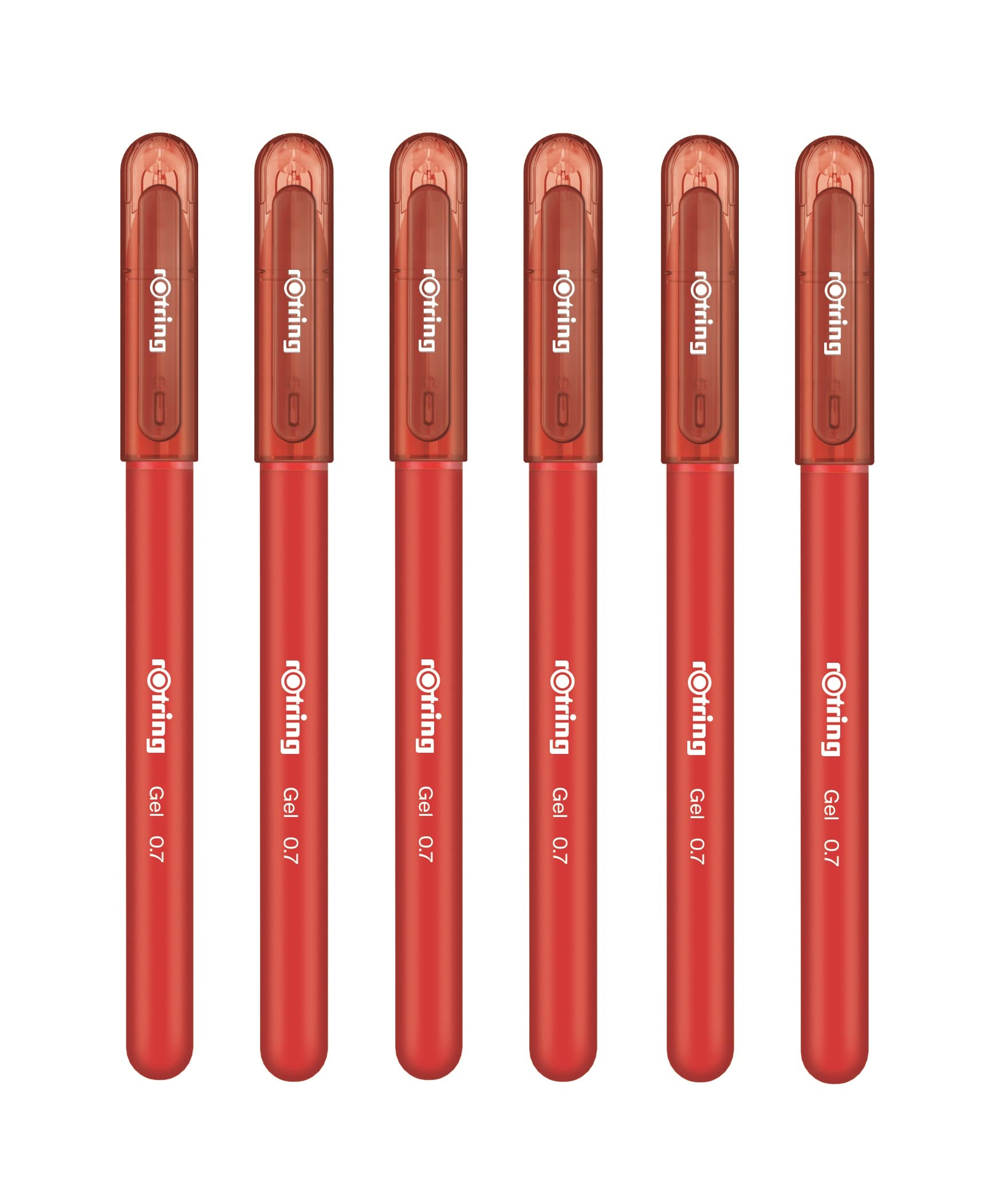 rOtring Gel Rollerball Pens - Medium Point 0.7mm - Rubber Grip - Pack of 6 - Red Ink - Smooth Quick Drying Gel Ink