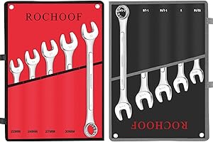ROCHOOF Combination Wrench Set,10-Piece SAE & Metric Wrench Set 12-Point Chrome Vanadium Steel Wrenches 22mm-32mm and 1" to 1-1/5" with Rolling Pouch