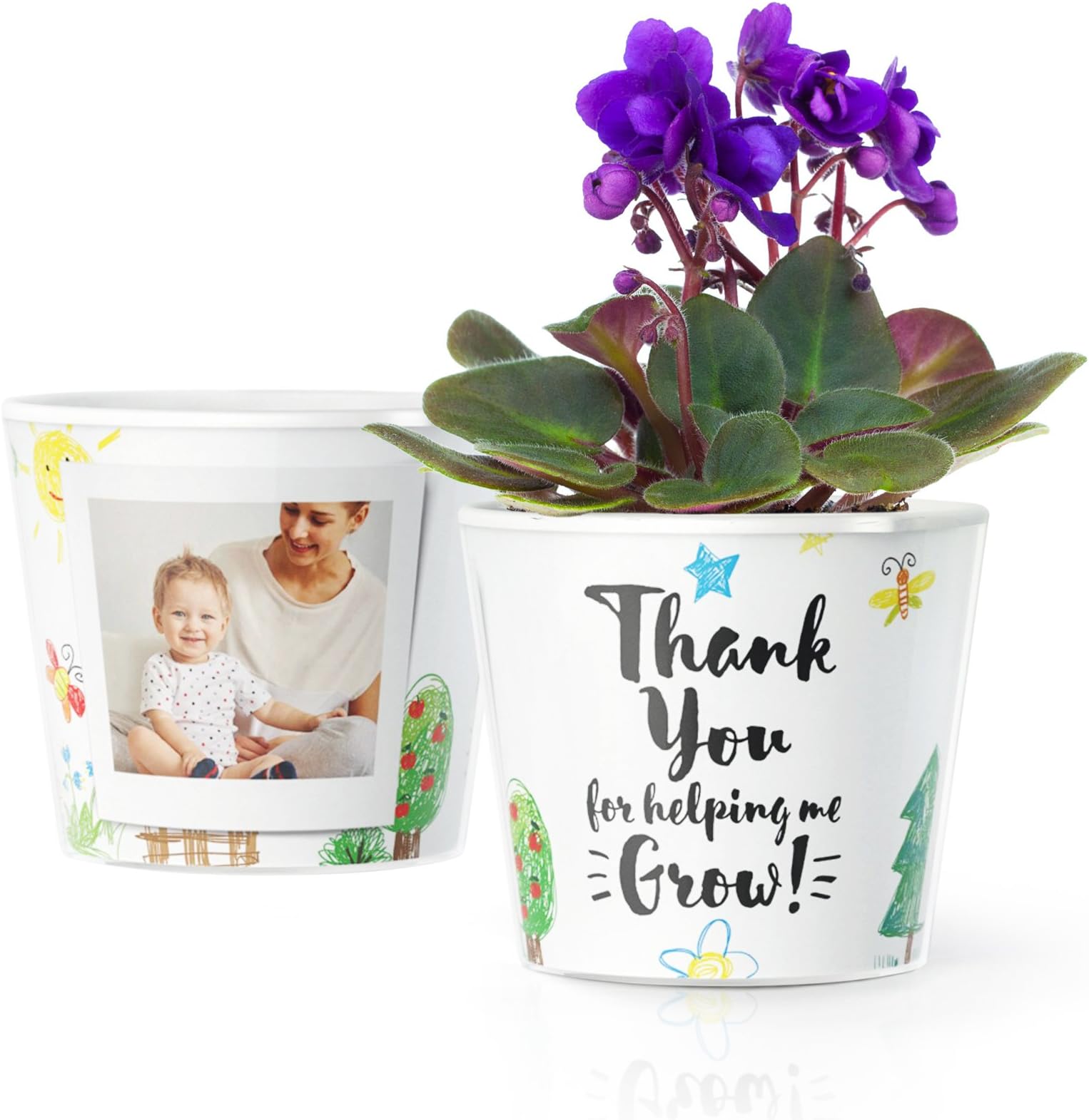 Nursery Teacher Gifts - Thank You - Teacher Leaving Gifts - Flower pot (ø16cm) with frame for two photos (10x15 cm) | Thank You for being a Great Teacher