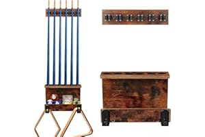 WeGXY Wall Mount Pool Stick Holder, 6 Cues Pool Cue Holder Pool Table Accessories, Pool Cue Rack Hardwood Pool Cue Set, Rusti
