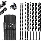 8PCS 12 inch Long Professional Auger Drill Bit for Wood with Quick Change 1/4" Hex Shank (1/4"-7/8") - 3-Cutter Design with Tri-Flute for Fast Chip Removal, Fits Hardwood, Softwood, Drywall
