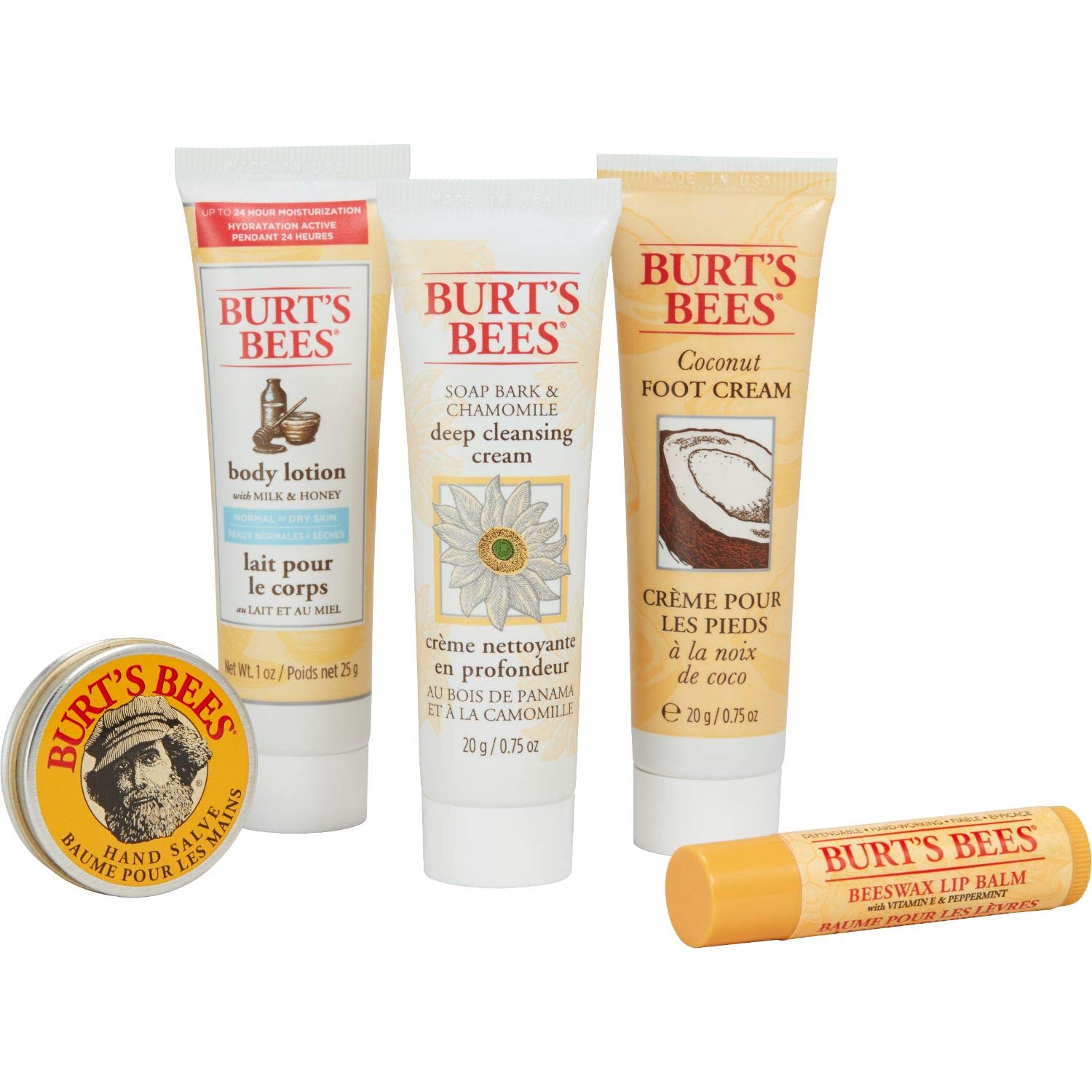 Burt's Bees Essential Gift Set, 5 Travel Size Products - Deep Cleansing Cream, Hand Salve, Body Lotion, Foot Cream and Lip Balm: Beauty