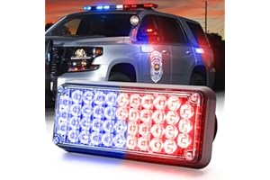 BooYu 1-Pcs Battery Operated LED Emergency Strobe Lights Bar w/Magnetic Base Rechargeable Portable Roadside Roof Top Mini Plow Flash Beacon Warning Light for Truck/Trailer/Vehicle (Red/Blue)