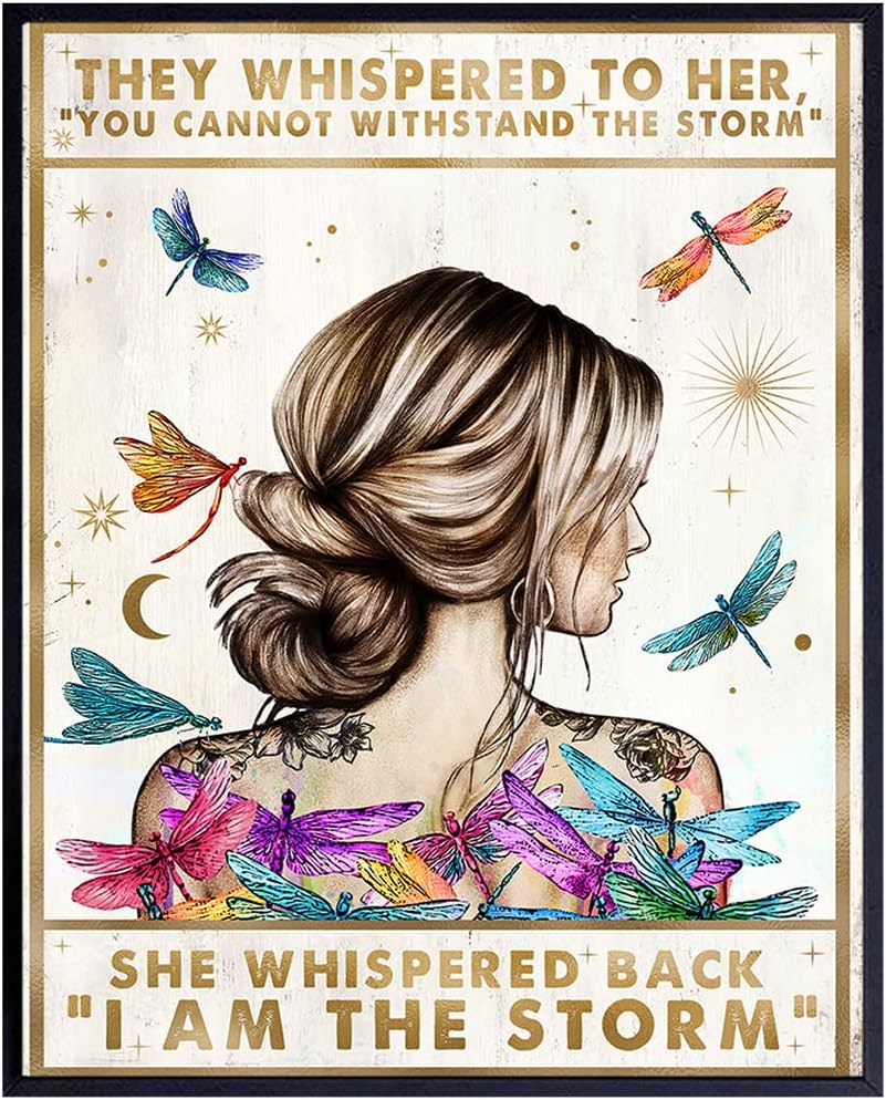 Wall Décor - Inspirational Positive Quotes Wall Decor - She Whispered Back I Am The Storm - Hippie Boho Wall Art - Motivational Poster - Encouragement Gifts for Women - Rustic Bedroom Living Room Home Office