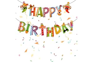2Pcs Mexican Happy Birthday Banner Fiesta Taco Paper Garland Hanging Sign for Cinco De Mayo Carnival Birthday Party Decoratio