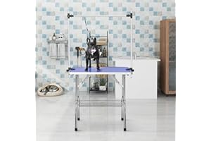 SoarFlash Pet Dog Grooming Table Foldable,Heavy Duty Foldable Pet Grooming Table with Arm & Noose & Mesh Tray, Maximum Capacity Up to 330lbs, 36inch, Blue