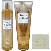 Bath & Body Works Touch Of Gold Fragrance Mist and Body Cream Duo Set with a Natural Oats Bar Soap - Full Size