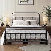 Chuangshuo Guard Queen Bed Frame-Classic Metal Platform Bed Frame Mattress Foundation with Victorian Style Iron-Art Headboard/Footboard/Storage Space/No Box Spring Needed/Black