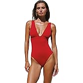 YAKISWIIM Womens One Piece Swimsuit Tummy Control Bathing Suit Sexy Deep V Neck Cheeky High Cut Swimwear