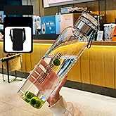 UICIOP 2L Glass Water Bottle with Strap Outdoor Travel Sports Portable Leak Proof Beverage Tea Glass Bottle (Glass,2000ml)