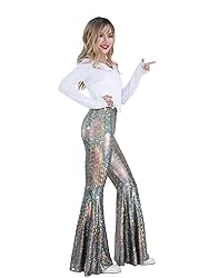 Womens Sequin Flare Pant Sparkly High Waisted Leg