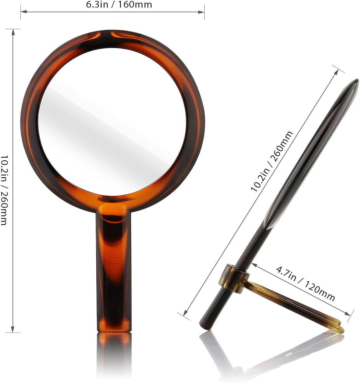 Beautifive Hand Mirror, Hand Held Mirrors with Adjustable Handle，1x/7x Magnifying Double Sided Handheld Makeup Mirror with Stand for Vanity Beauty Travel Table Desk Shaving Bathroom (AmberNEW): Furniture & Decor