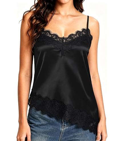 SOLY HUX Women's Satin Lace Cami Top Silk Lingerie Camisole Tops