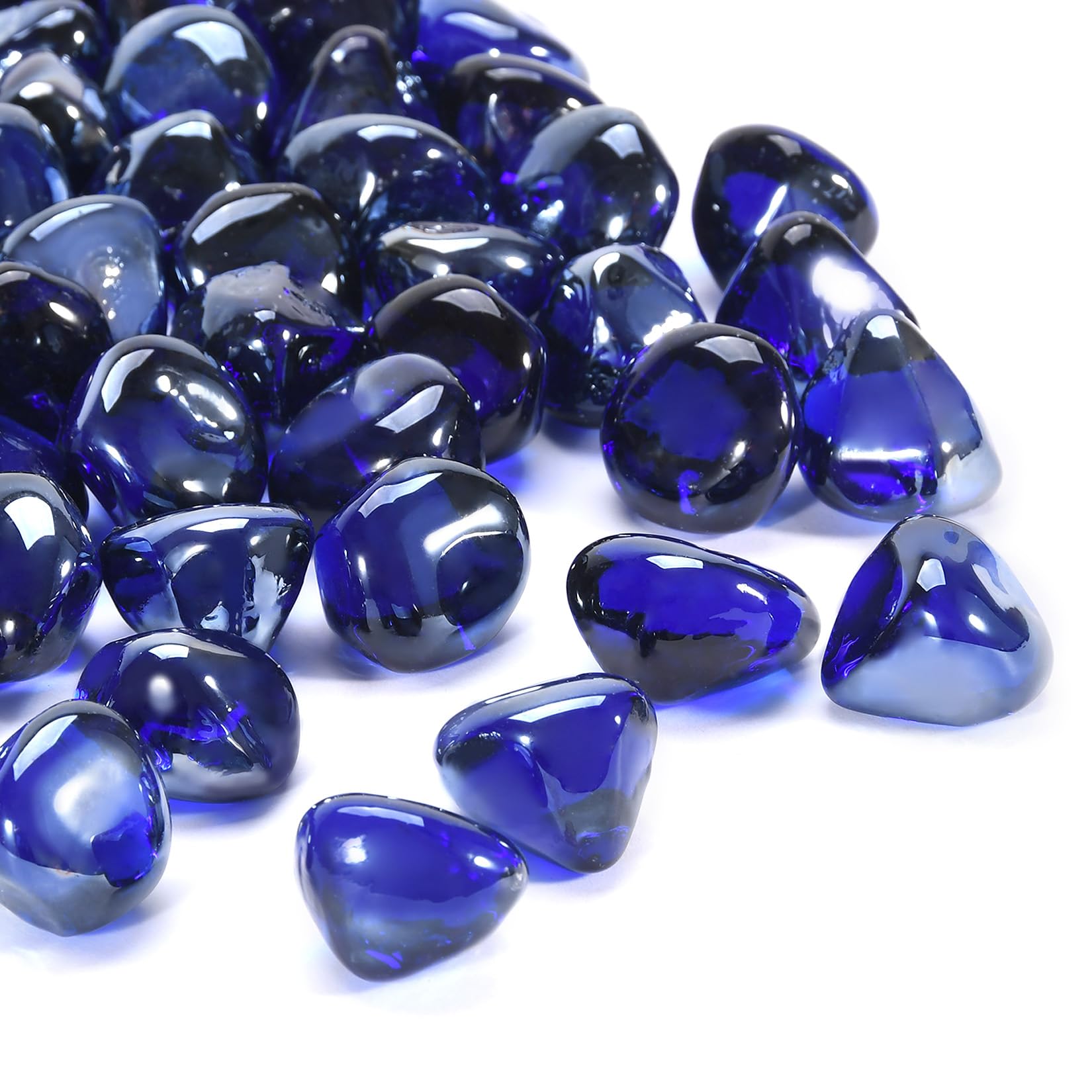 Photo 1 of vchin Fire Glass, Cobalt Blue Fire Stone for Propane Firepit, Fireplace and Outdoor Decorative. High Luster Diamonds 1 Inch Glass Beads, 10LB