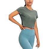 CRZ YOGA Butterluxe Short Sleeve Shirts for Women High Neck Crop Basic T-Shirts Fitted Gym Workout Tops