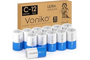 Voniko Ultra Alkaline C Batteries, C Size LR14 Batteries 12 Pack – 10-Year Shelf Life and 6-9 Times The Power as Carbon Batteries, C Cell 1.5 Volt Battery