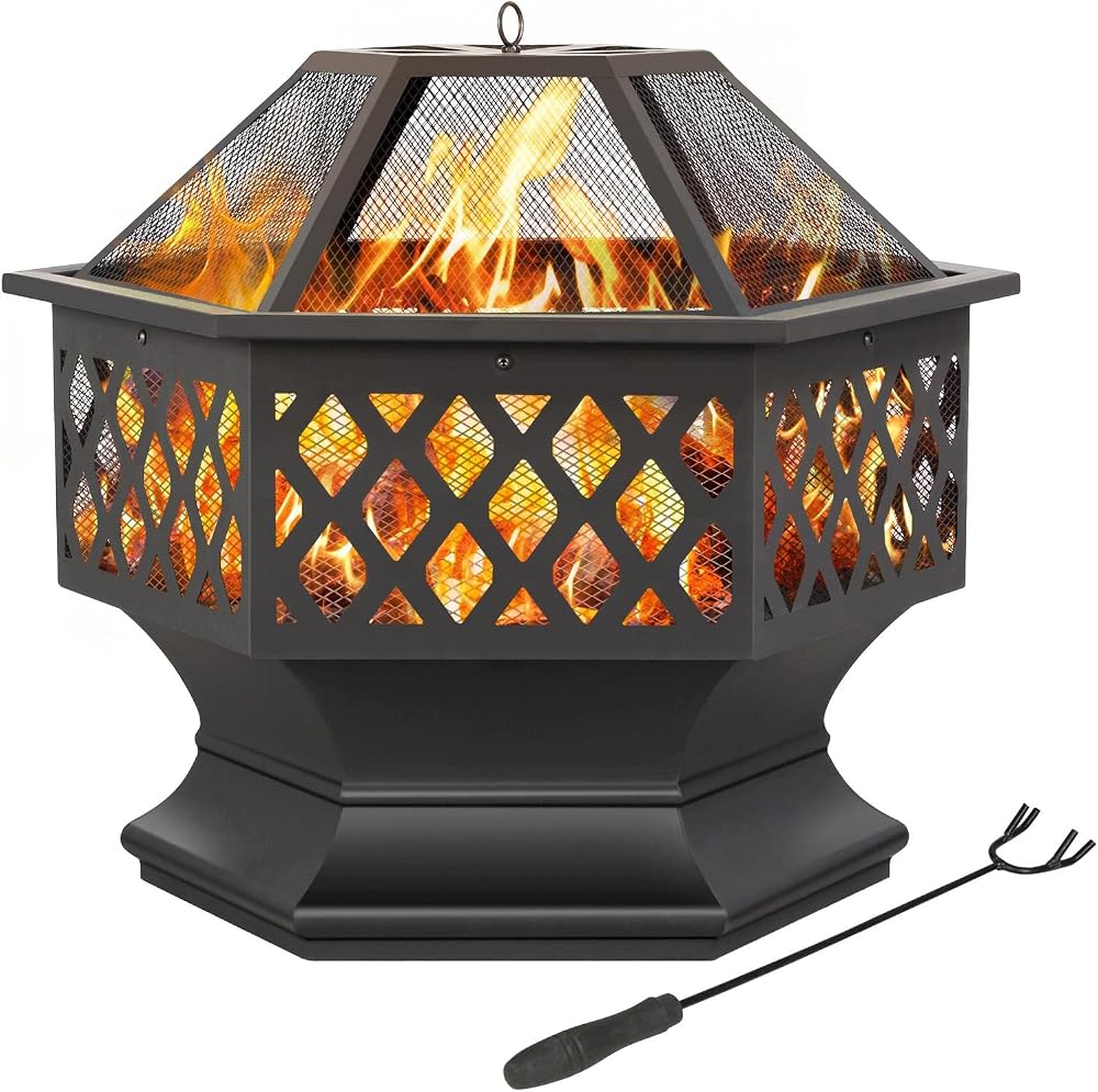 Yaheetech Hexagon Fire Pit Heavy Duty Outdoor Fire Bowl with Mesh Screen and