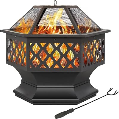 Yaheetech Hexagon Fire Pit Heavy Duty Outdoor Fire Bowl with Mesh Screen and