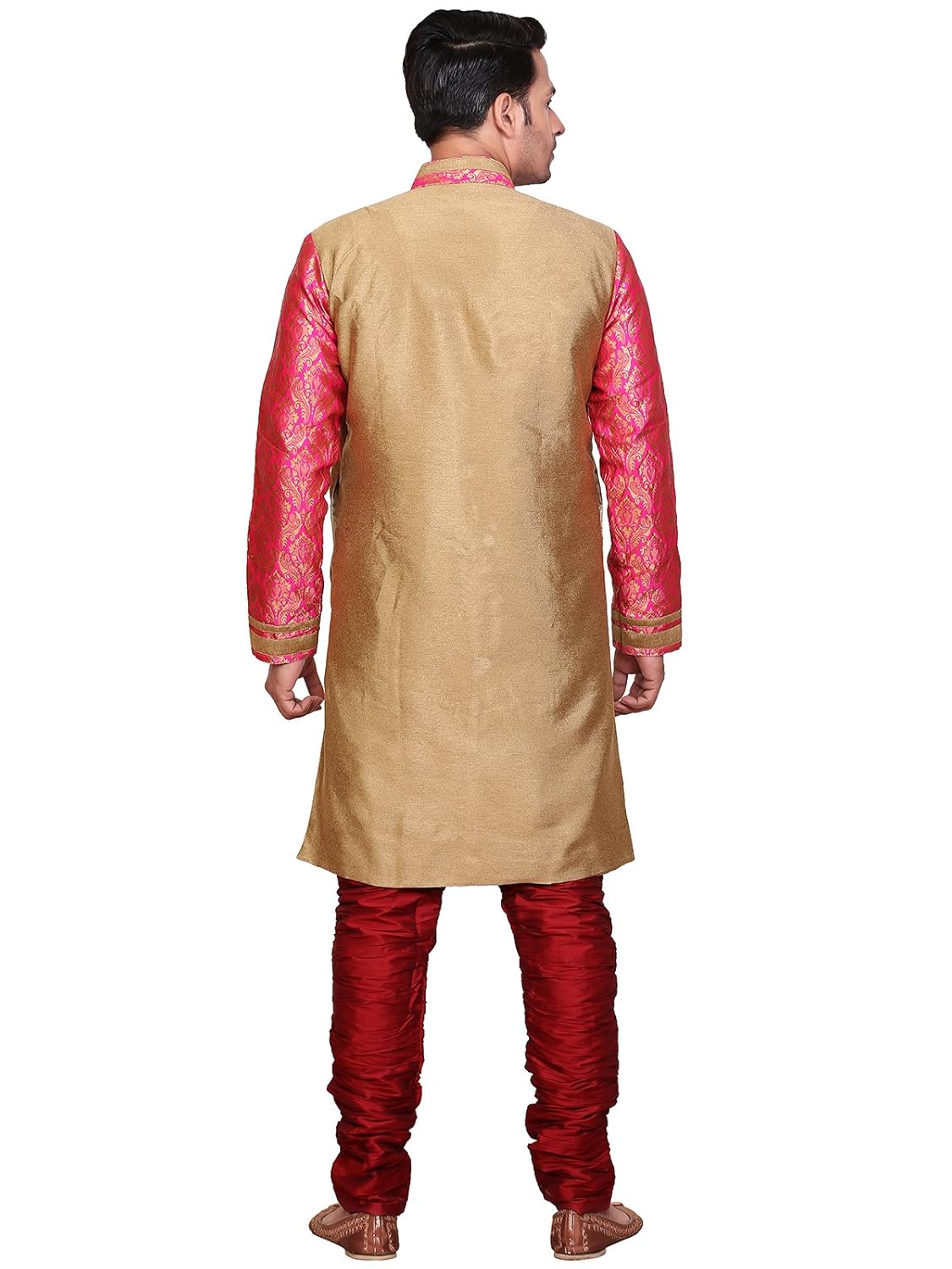 a.b.c. garmentsgolden sherwani with maroon printed sleeve for mens