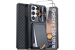 BSNRM for Samsung Galaxy S26 Ultra Case with Screen Protector (HD, 2-Pack) Card Holder with RFID Blocking, Slide Lens Cover, 