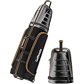 Golf Travel Bag for Airlines with Carbon Fiber Look Hard Top, Protective Club Traveling Cover with Wheel, Golf Club Carrier Case for Airplanes, Thick Padding, Durable Zippers, 2 Spacious Side Pockets