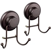 HASKO accessories - Powerful Vacuum Suction Cup Hooks Heavy Duty Organizer for Towel, Bathrobe and Loofah - Shower Hooks for Bathroom &amp; Kitchen - Adhesive 3M Stick Discs, Bronze (2 Pack)