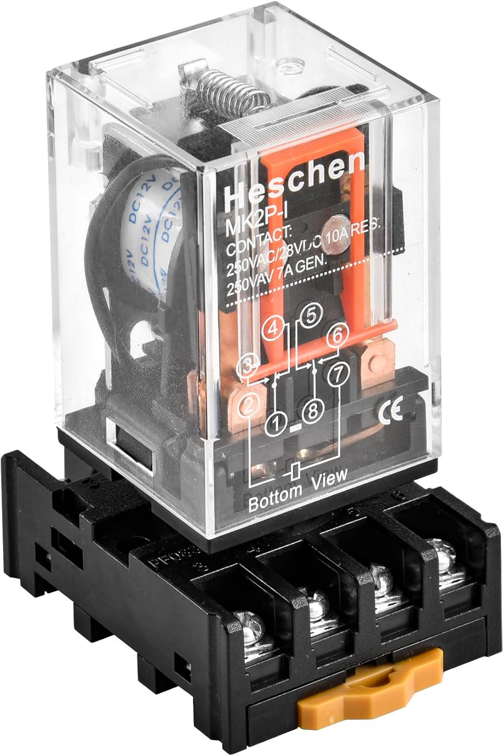 Heschen General Purpose Relay MK2P-I DC 12V Coil DPDT 8 Pin with Plug-in Socket