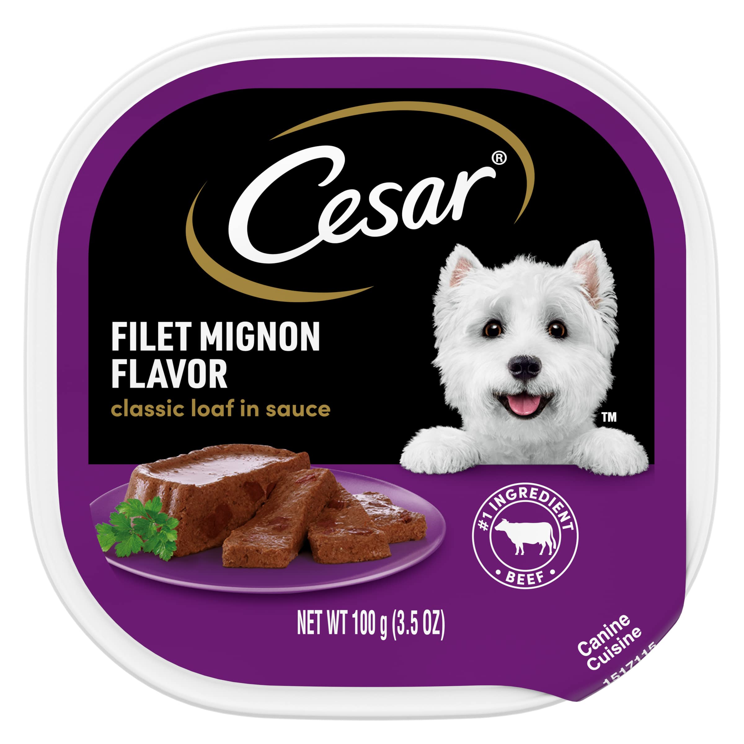 Photo 1 of Cesar Wet Dog Food Classic Loaf in Sauce Filet Mignon Flavor, 3.5 oz. Easy Peel Tray pack of 6