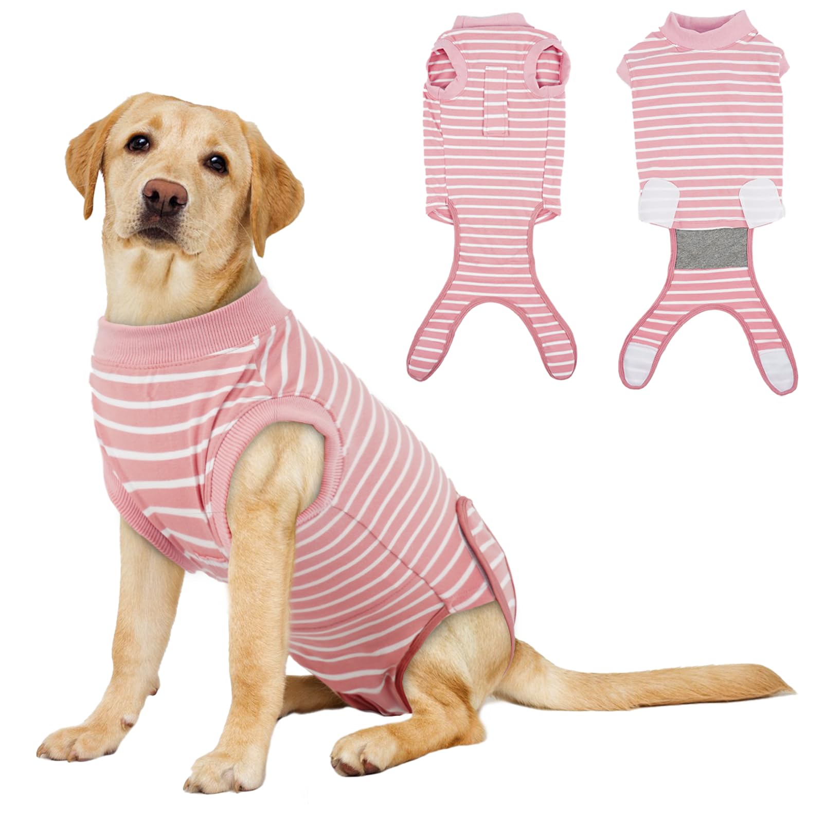 Hjumarayan Dog Surgery Recovery Suit - Cotton Dogs Surgery Suit with Belly Pocket, Post Spay Dog Suits Fastening at Back End, Wound Protection Clothing After OP Body for Border Collie, Pink Stripe XL