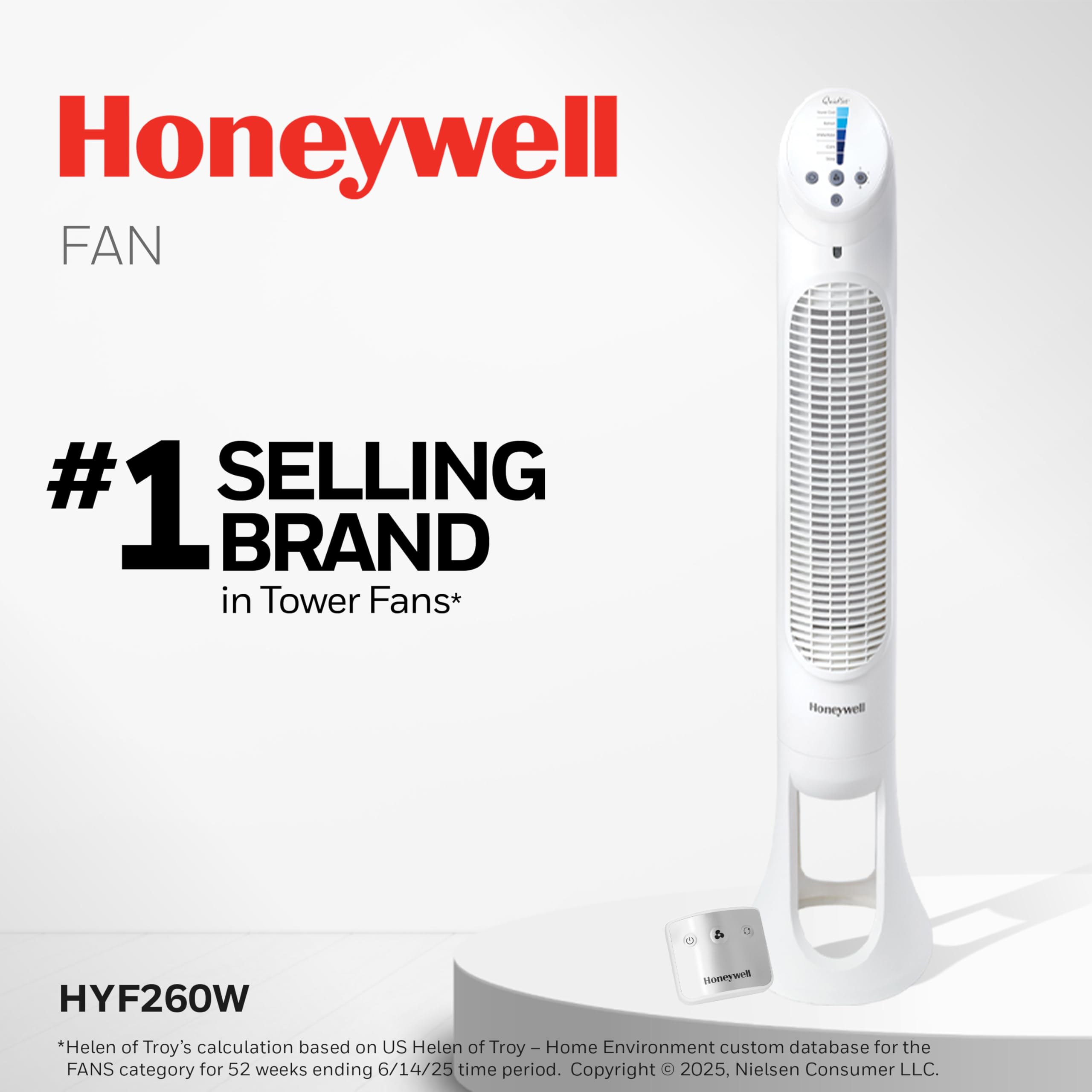 Honeywell QuietSet Whole Room Oscillating Tower Fan with Remote, White, HYF260