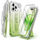 SUPCASE for iPhone 15 Pro Max Case with Screen Protector (Unicorn Beetle Pro), [Built-in Stand & Belt-Clip] [Military-Grade Protection] Full Body Heavy Duty Phone Case, GradGreen